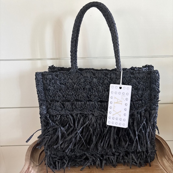 Le' AL.X Paper Raffia Fringe Weaved Tote Bag NWT - Picture 2 of 6